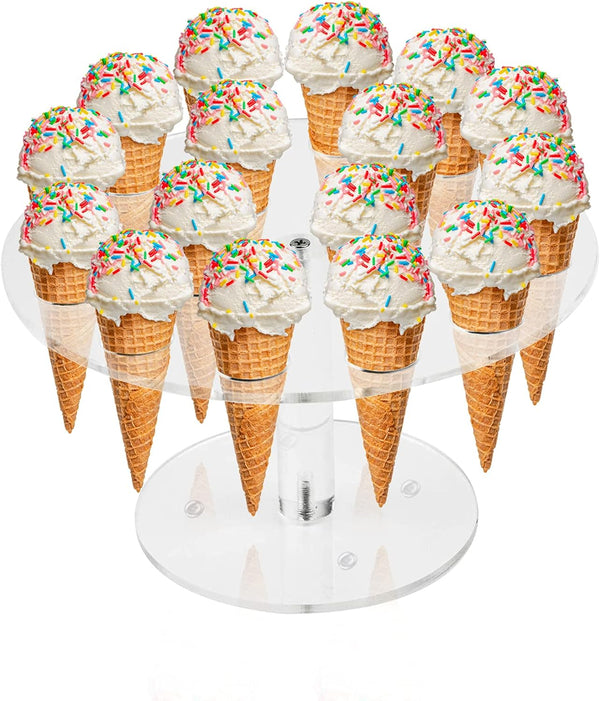 Ice Cream Cone Holder, Clear 16 Holes Acrylic Waffle Cone Display Stand for Kids Party Decoration