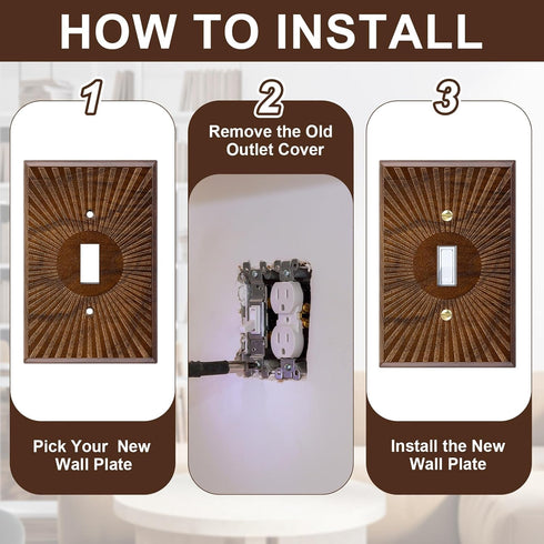 10 (8.2 13cm,Single DoubleFill Pcs Walnut Wood Switch Cover Brown Outlet Covers Wall Plate Decorative Boho Plug Plate
