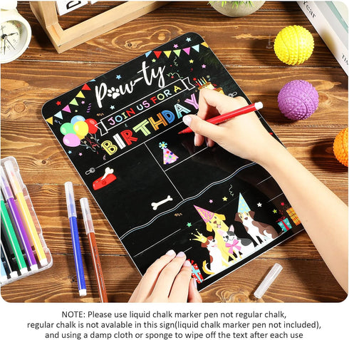 Tenare Colorful Dog Birthday Chalkboard Sign, Reusable Double Sided Milestone Board for Photo Props Party Supplies