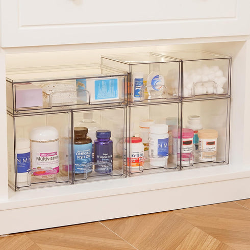 Vtopmart 12''W Clear Stackable Storage Drawers, 3 Pack Acrylic Plastic Organizers for Makeup Palettes, Bathroom, Desk