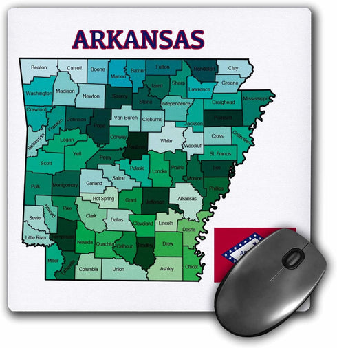 3dRose Map & Flag of The State of Arkansas with Counties Colored. Mouse Pad, 8" x 8" (mp_172007_1) by 3dRose