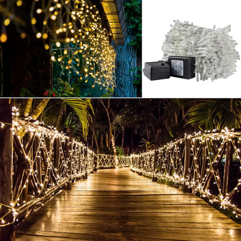 40ft 3ft 600 Solhice LED Curtain Lights Outside x for Backyard, LED Plug in Hanging Fence String Lights Outdoor
