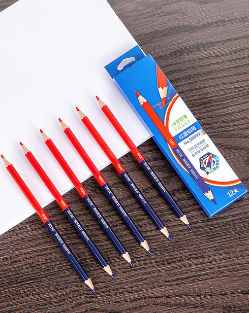 Precision Marking Pencils for Detailed Work, Wooden Pole Red and Blue Dual Color
