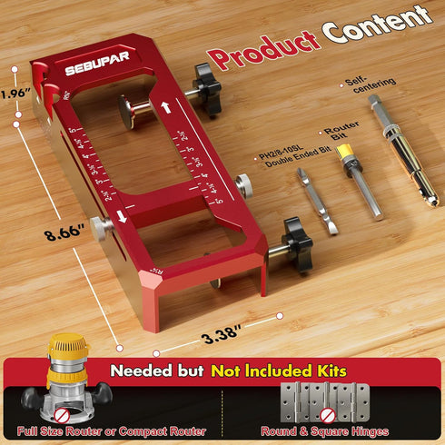 2.5" 5" 1/4" 5/8" 1-3/4" Door Hinge Jig, Aluminum Alloy Router Template Kit, Adjustable Mortise Jig for to Hinges, Fits