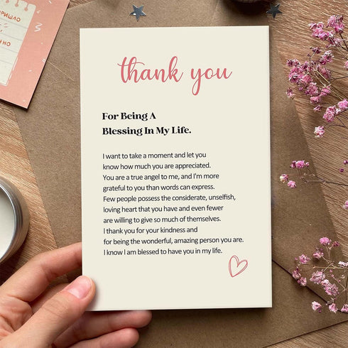 Qiavor Heartfelt Thank You Card for Friend Family Coworker, Poem Appreciation Card for Teacher Doctor Nurse