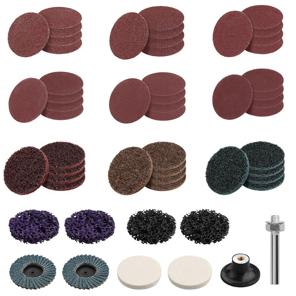 EYPINS 55-Pieces 2 Inch Sanding Discs Set, Air Grinder Abrasive Discs with 1/4 Inch Holder for Grinding