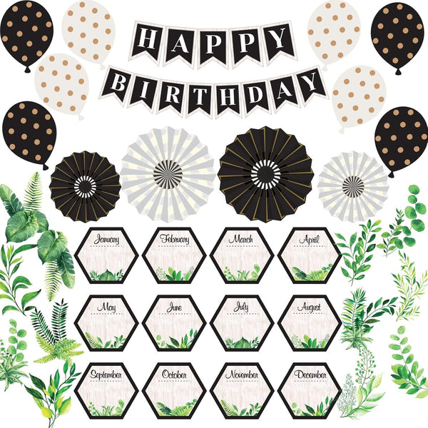 Simply Boho Happy Birthday Bulletin Board Set - Birthday Decorations for Classrooms, Cutouts for Calendars