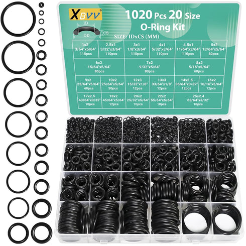 1020 Pcs O Ring Kit, 20 Size Nitrile Rubber Assortment Set for Automotive, Plumbing, Air or Gas Sealing Connections