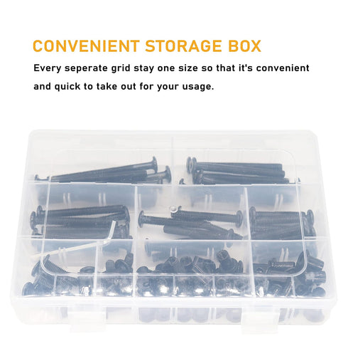 binifiMux 100pcs M6 Countsunk Kit,M6x20mm/30mm/40mm/50mm/60mm/70mm/80mm Black Hex Drive Socket Cap Bolts Dowel Joint