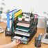 Marbrasse Desk Organizer with File Holder, 5-Tier Paper Tray Organizer with Drawer and 2 Pen Holders for Office Supplies