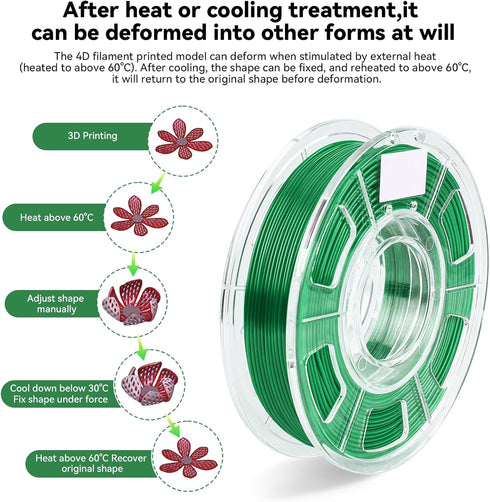 3D Printer SMP Filament (4D filament) 1.75mm 250g, Green Shape Memory Polymer Material for Bambu Lab & Creality Printers