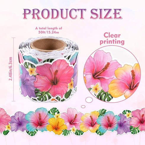 Summer Tropical Hibiscus Flower Bulletin Board Trim, 49 Ft for Teacher School Supplies and Classroom Decor