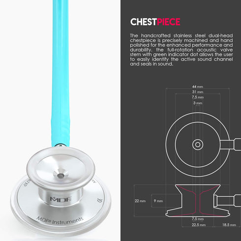 MDF Instruments Acoustica Lightweight Stethoscope, Adult, Dual Head, Pastel Blue Tube, Silver Chestpiece-Headset