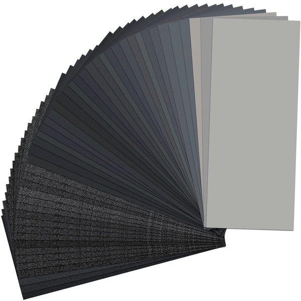 Sand Paper, 48 PCS Assorted Grit Sandpaper Sheets 120 to 5000, 9 x 3.6 Inch Premium Wet Dry Sandpaper for Wood, Metal,