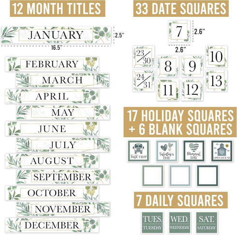 Hadley Designs Greenery Classroom Calendar Set, Bulletin Board Sets for Teachers