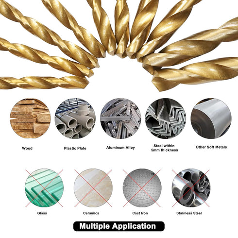 230 Pcs Titanium Coated Drill Bit Set, 135° Tip High Speed Steel Twist Drill Kit for Iron, Aluminum, Wood, and Plastic