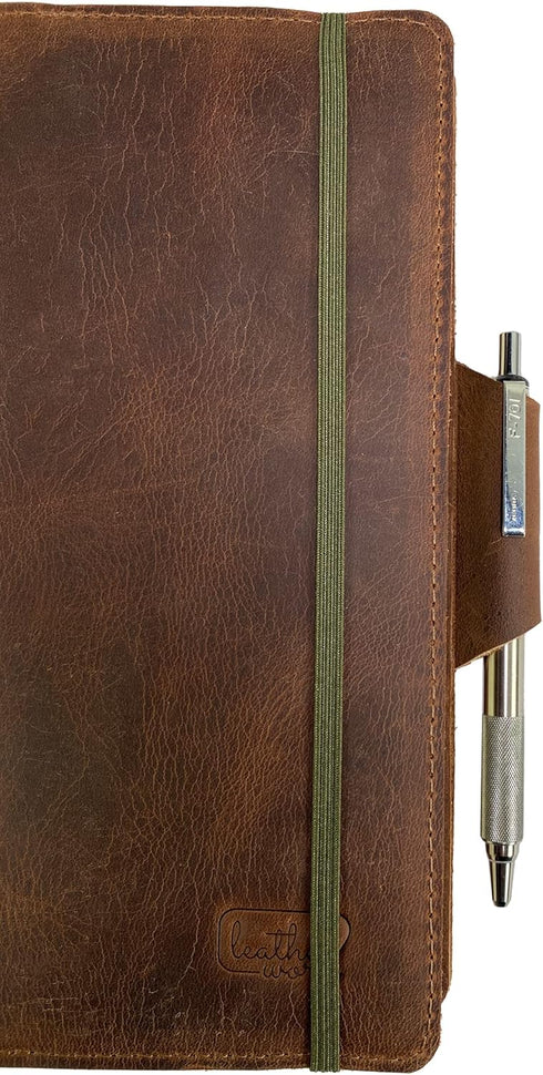 Leuchtturm A5 Notebook Cover - Handmade Full Grain Leather, Bourbon Brown, Perfect for Storing Journal