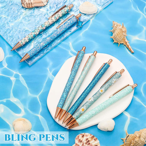 Sherr 7 Pcs Fancy Pens for Women, Cute Sparkly Glitter Pens with 10 Pcs Black Ink Refills, Gifts for Girls