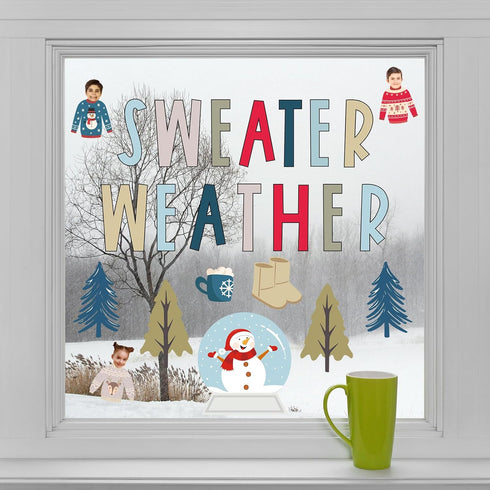 Whaline 85 Pcs Winter Bulletin Board Decoration Kit, Xmas Tree, Snowmen, Snowflake Cutouts for Home School Office Decor