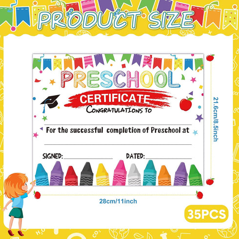 Yisong 35 8.5 11 Inch Pcs Preschool Diploma, Colorful Preschool Graduation Award Certificate Classroom Activities