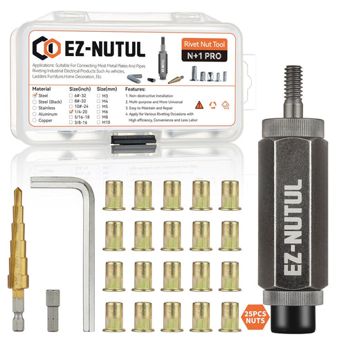 EZ-NUTUL Rivet Nut Installation Tool Set Flat Head Rivnut Threaded Insert Nut Kit
