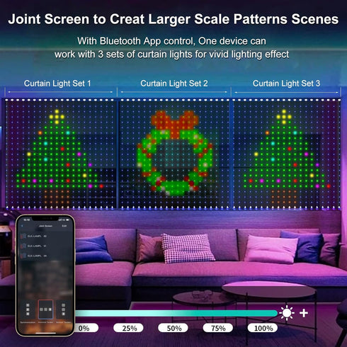 6.6 6.6Ft 400LED Programmable Christmas,Halloween,4th Smart Animated Curtain String Lights Remote APP Control x RGB