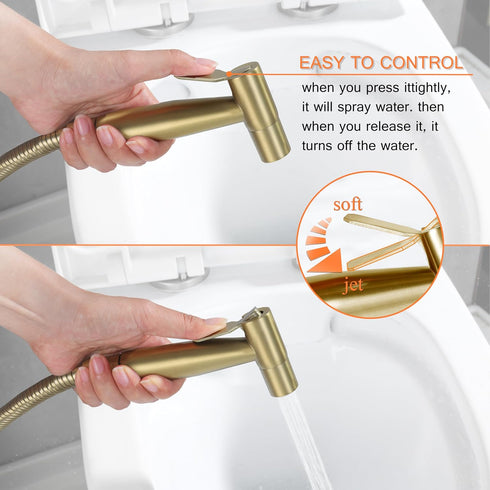 Brushed Gold Bidet Sprayer Head Only, Stainless Steel Brass Hand Bidet Sprayer with Adjustable Water Pressure Control