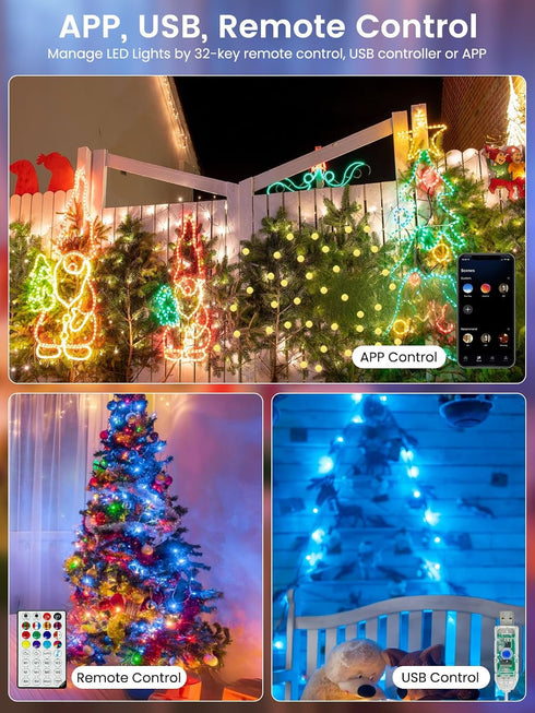 33FT 66LED Smart Color Changing String Lights for Bedroom, App Control LED Globe Fairy Lights with Remote, Twinkle