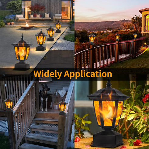 4x4, 5x5 6x6 2 Pack Dynaming Solar Flame Post Lights Outdoor, Solar Powered Lamps Fence Post Cap Lights, Flickering
