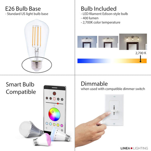 Bulb Linea di Liara Fiorentino Brushed Nickel Wall Sconce Lighting Fixture Farmhouse Bathroom Wall Sconce Bedroom Wall