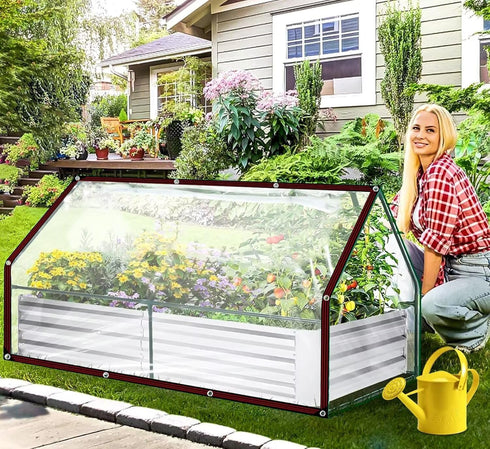 8x14FT Grommets Clear Tarp - Heavy Duty Waterproof Plastic Tarps with Clear Vinyl Tarps for Outdoor Porches Transparent