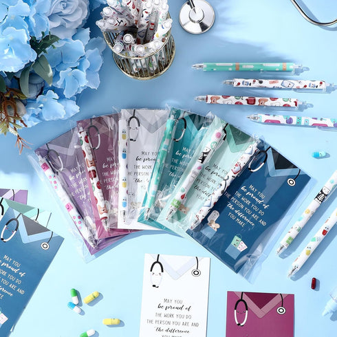 Sayglossy 144 Sets Nurse Week Appreciation Gifts Bulk Inspirational Cute Funny Cartoon Black Ink Retractable Ballpoint
