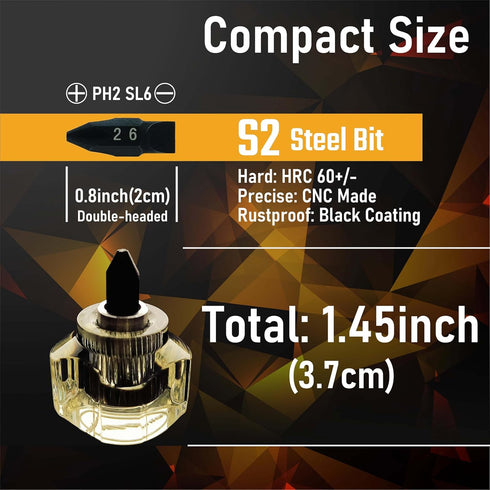 10in1 Short Stubby Mini Screwdriver for Tight Spots, Double-headed High Hardness S2 Steel Bits