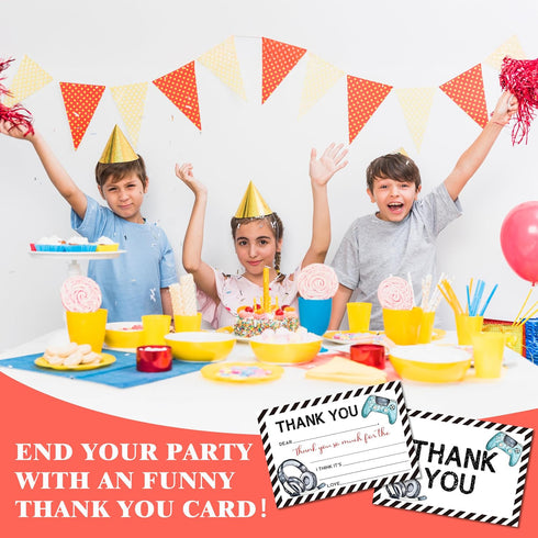 FTRZX 20 Pack 005 Video Games Kids Thank You Cards, Gamer Thank You Card For Birthday Party, Kids Birthday Cards Fill