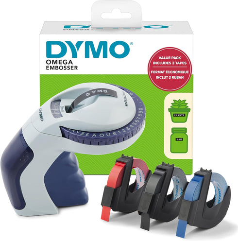 Dymo Omega Embossing Label Maker with 3 Label Tapes, Ergonomic Design for Home, DIY & Crafting