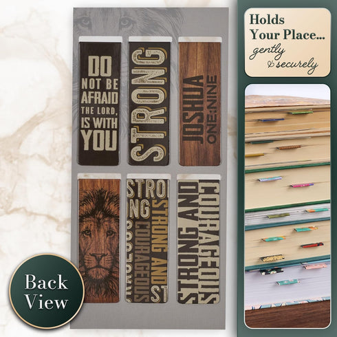 Set Set 6, Christian Art Gifts Magnetic Scripture Bookmark/Pagemarker for Men: Strong & Courageous Lion