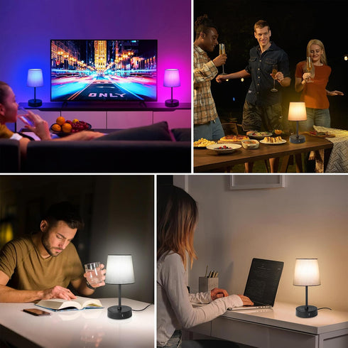 3 Dimmable Ascher Small Bedside Table lamp, RGB Color Changing Lamps, Color Temperatures Nightstand Lamps with USB C