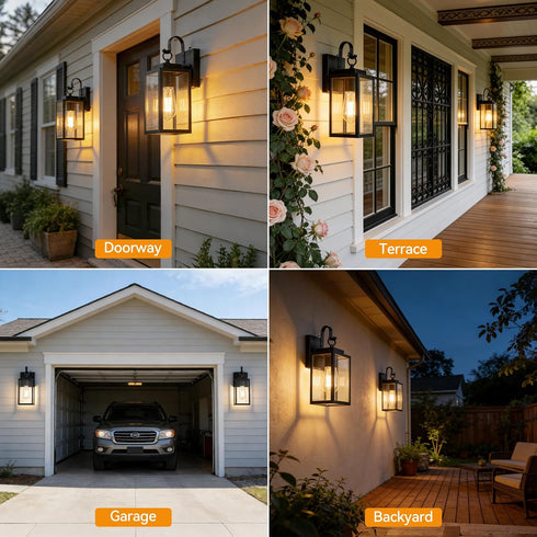 RLdream 11.8-inch IP65 Dusk to Dawn Outdoor Wall Lights, Black Exterior Light Fixture with Clear Tempered Glass