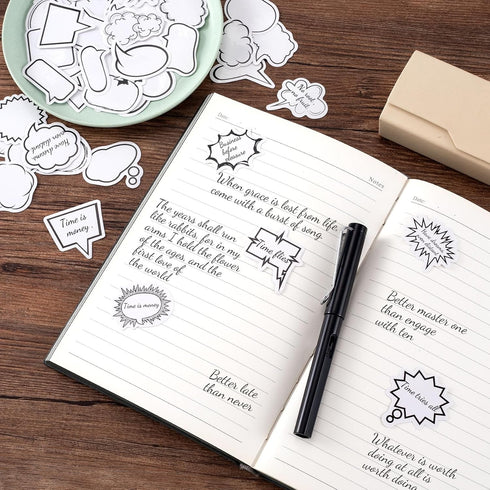 90PCS White Dialog Box Paper Stickers, OIIKI Small Talking Box Stickers to Write on, Self-Adhesive Thought Dialog