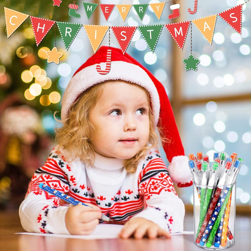Christmas Stackable Pencils Bulk with Eraser, Translucent Multi Point Push Pencils Set (120 Pcs)