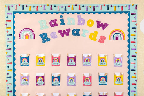 Teacher Created Resources Oh Happy Day Pom-Poms & Tassels Straight Rolled Border Trim - 50ft for Classrooms