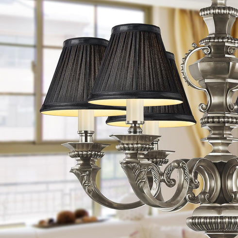 Set 6,Mini 3" 6" x5" Bulb,Pleated Bulb(Black) Chandelier Shades of Lamp Shade Top x Bottom Slant,Small Lamp Shades Clip