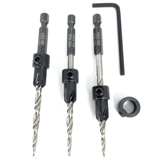 Countersink Drill Bit Set for Wood with Tapered Drill Bit, 3 Pc #10 (3/16")
