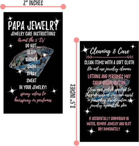 Jewelry Cleaning and Care Cards for Papa, Package of 50, Bling Luminous Silver Diamond Jewelry Care Instructions