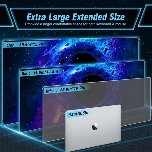 Mysterious Black Hole Gaming Mouse Pad, Cool Technology Style, Superior Smooth Fabric & Non-Slip Base, 31.5 x 11.8in XXL