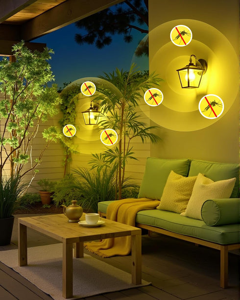 2 Pack A15 Bulbs 40Watt E26 5W Non-Dimmable LED Yellow Bug Light for Outdoor, Equivalent Base, Amber Yellow Lighting
