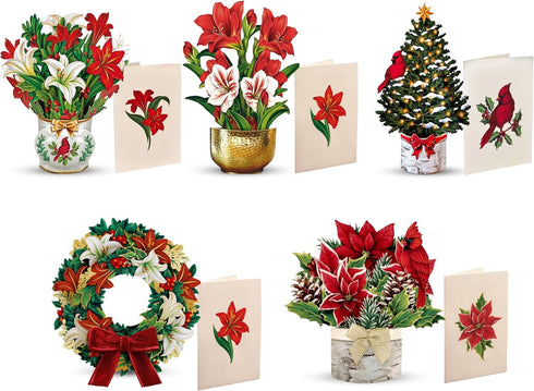 Freshcut Paper Pop Up Christmas Cards Boxed Set, Holiday Collection, 6 inch
