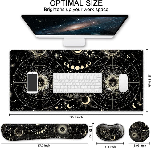 Keyboard Mouse Pad Set, Large Gaming Mouse Pad + Keyboard Wrist Rest + Coaster Set, 4Pcs Ergonomic XXL Desk Pad for