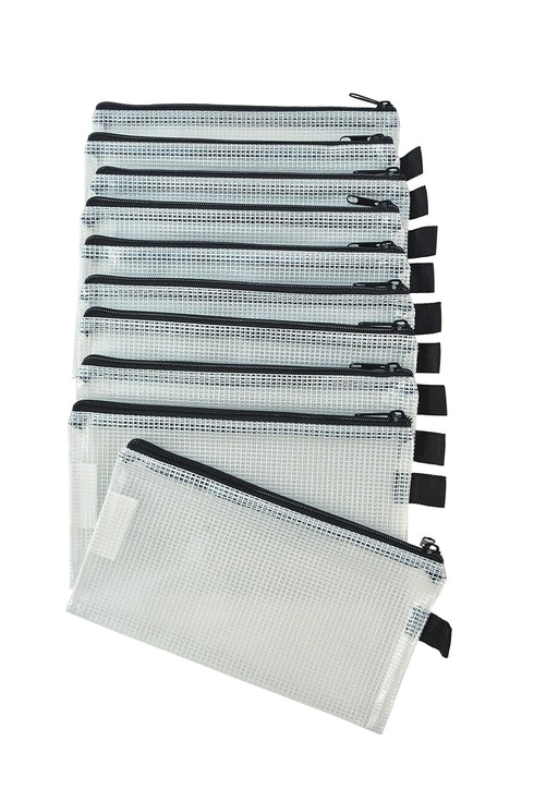 Sax Mesh Tool Case Pouches - 5 x 9 inches, Clear with Black Trim, Pack of 10