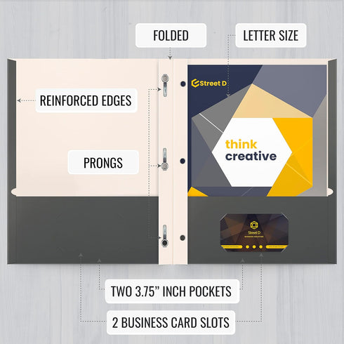 Better Office Products Gray Paper 2 Pocket Folders - 50 Pack, Letter Size, Matte Texture with 3 Metal Prong Clips